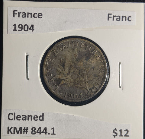 France 1904 Franc KM# 844.1 Cleaned #521 #25C