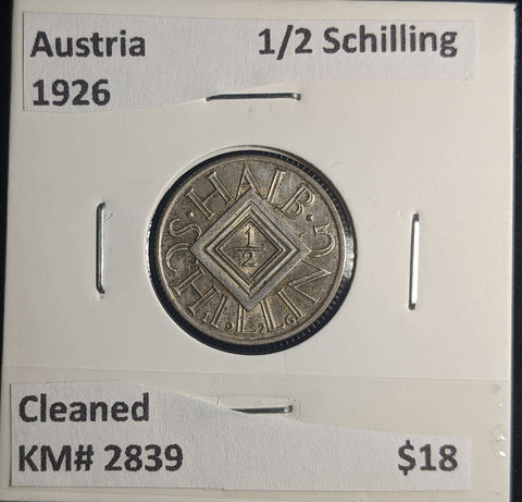 Austria 1926 1/2 Schilling KM# 2839 Cleaned #031 #25C