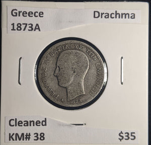 Greece 1873A Drachma KM# 38 Cleaned #119 #25C
