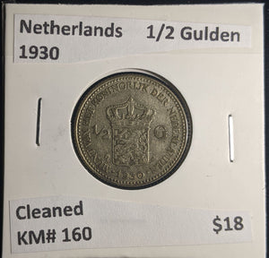 Netherlands 1930 1/2 Gulden KM# 160 Cleaned #199 #24A