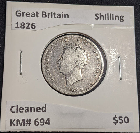 Great Britain 1826 Shilling KM# 694 Cleaned #261 #26A