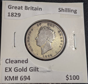 Great Britain 1829 Shilling KM# 694 Cleaned EX Gold Gilt #269 #26A