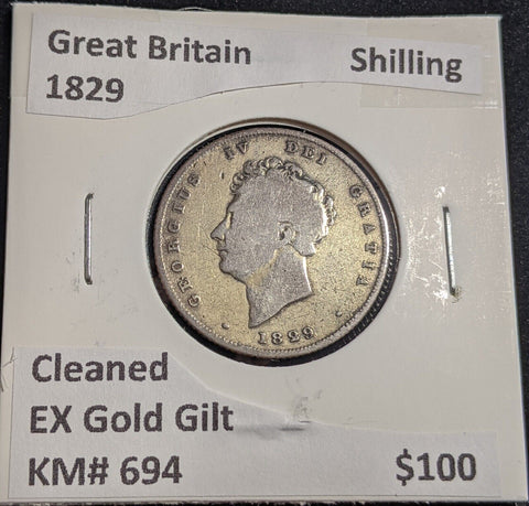 Great Britain 1829 Shilling KM# 694 Cleaned EX Gold Gilt #269 #26A