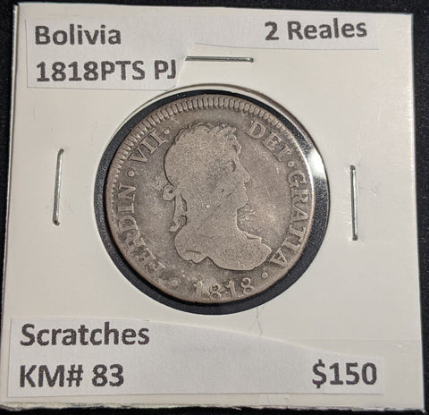 Bolivia 1818PTS PJ 2 Reales KM# 83 Scratches #058 #26A
