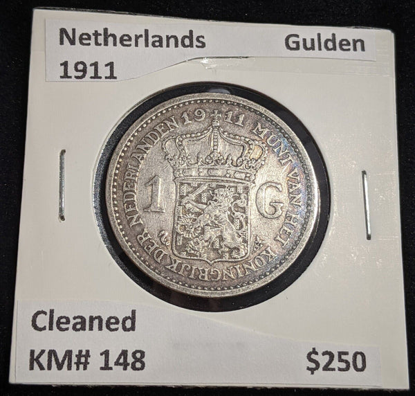 Netherlands 1911 Gulden KM# 148 Cleaned #135 #26A