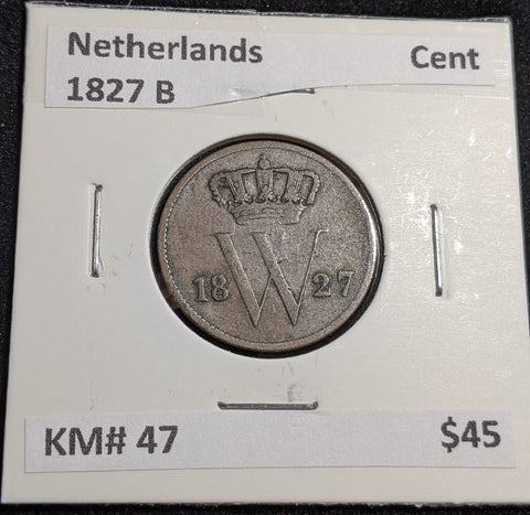Netherlands 1827 B Cent KM# 47 #041 #26A