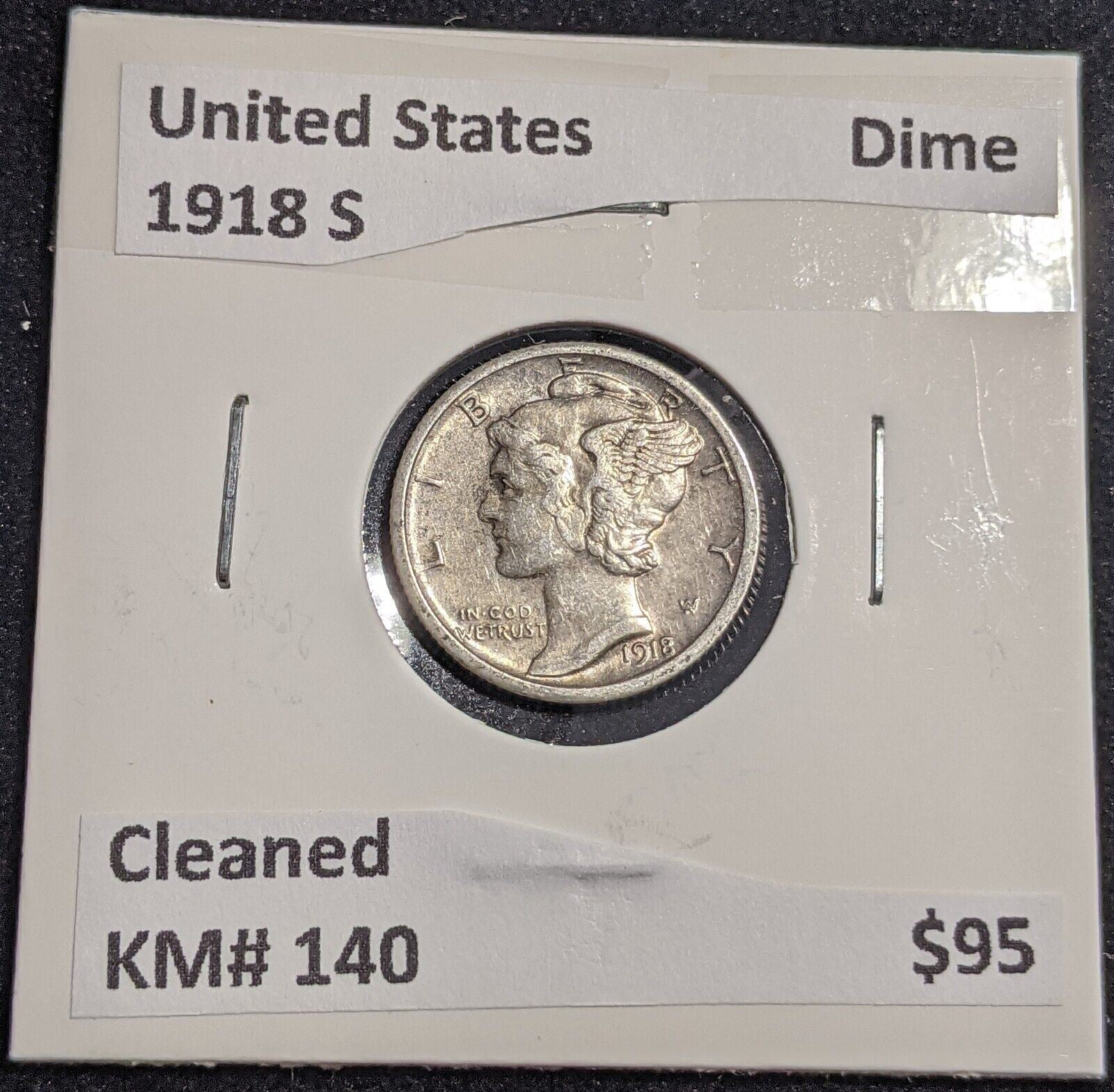 United States 1918 S Dime KM# 140 Cleaned #023  #26A