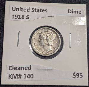 United States 1918 S Dime KM# 140 Cleaned #023  #26A