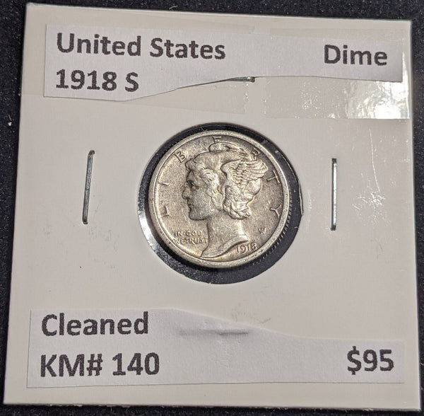 United States 1918 S Dime KM# 140 Cleaned #023  #26A