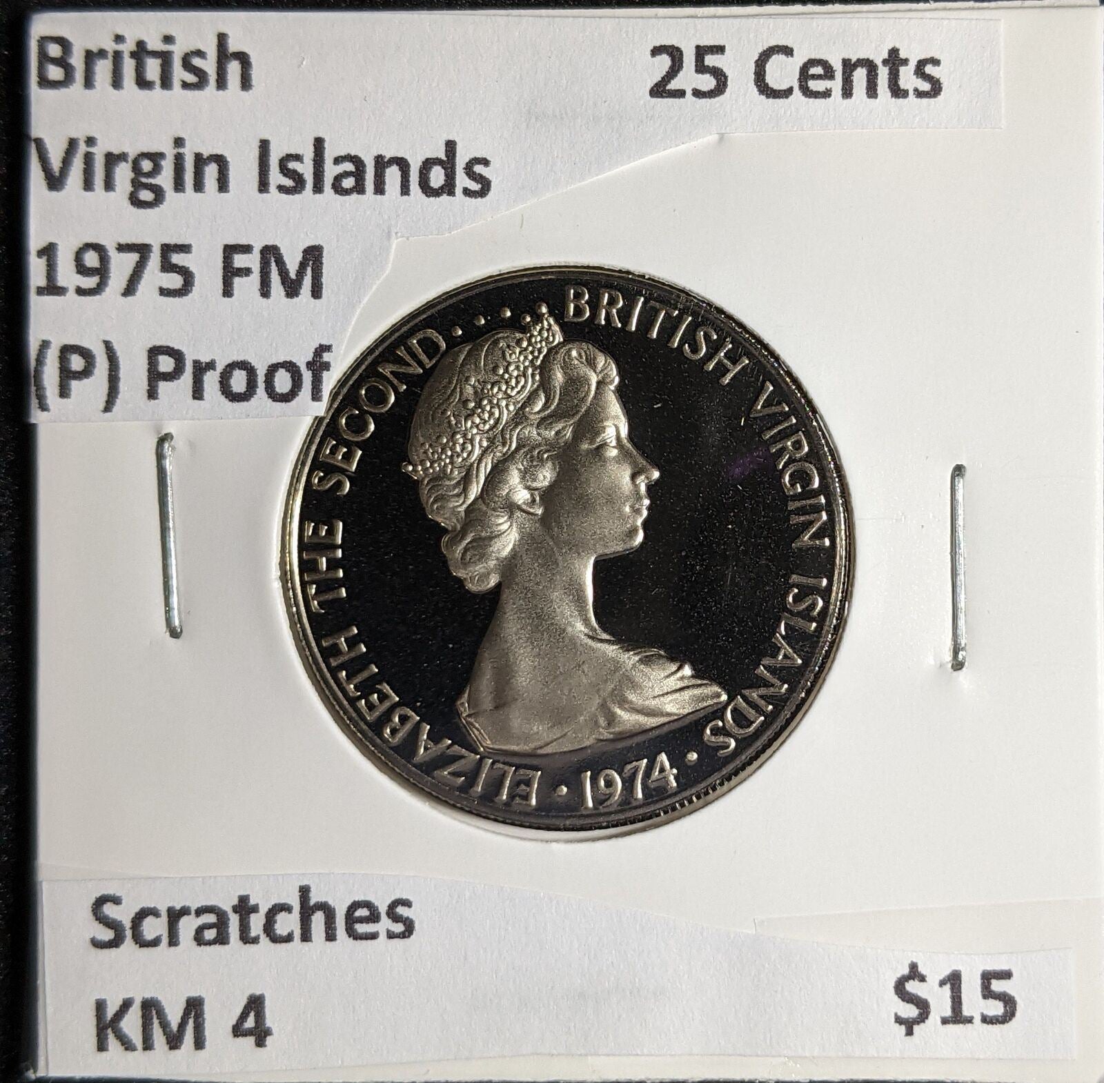 British Virgin Islands (P) Proof 1975 FM 25 Cents KM 4 Scratches #161 #26B