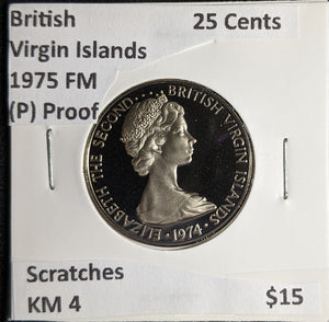 British Virgin Islands (P) Proof 1975 FM 25 Cents KM 4 Scratches #161 #26B