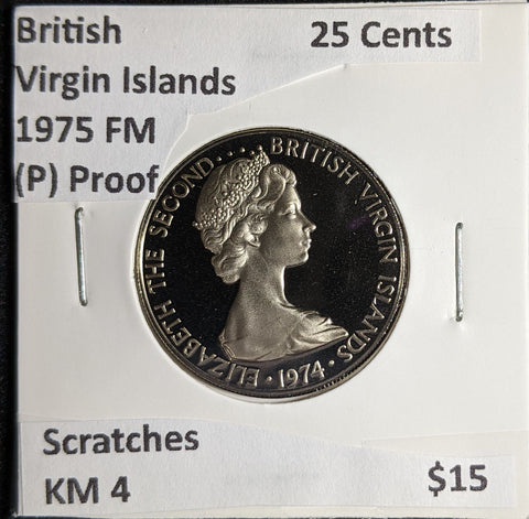 British Virgin Islands (P) Proof 1975 FM 25 Cents KM 4 Scratches #161 #26B