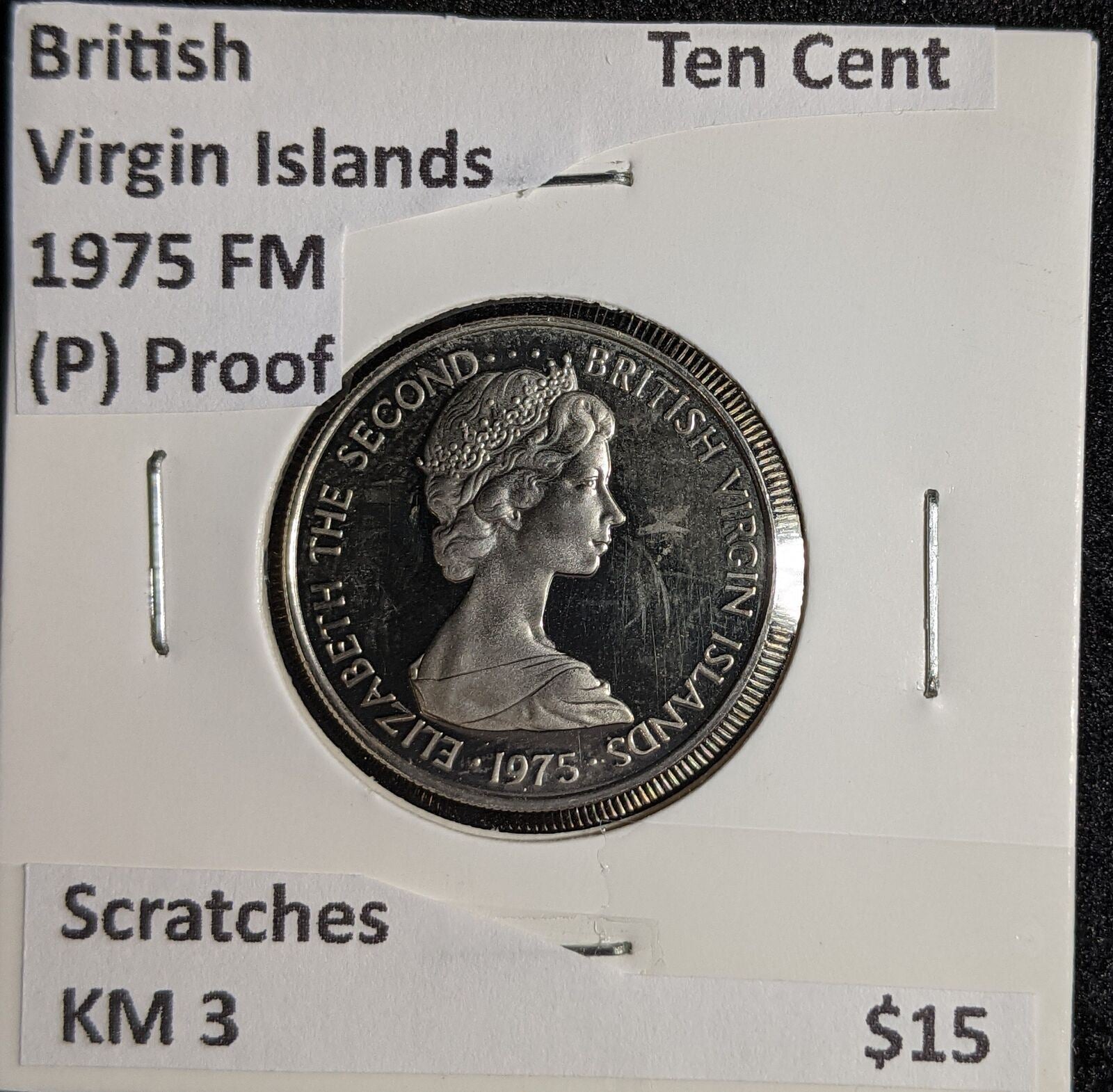 British Virgin Islands (P) Proof 1975 FM Ten Cent KM 3 Scratches #151 #26B