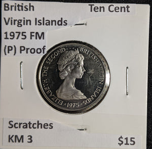 British Virgin Islands (P) Proof 1975 FM Ten Cent KM 3 Scratches #151 #26B