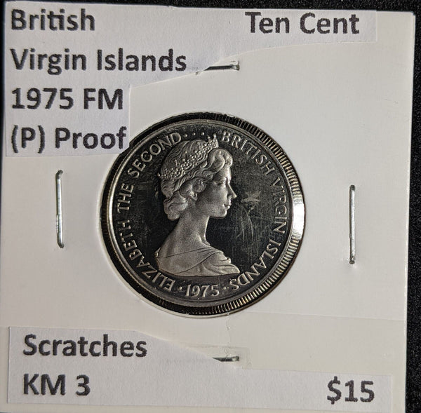 British Virgin Islands (P) Proof 1975 FM Ten Cent KM 3 Scratches #151 #26B