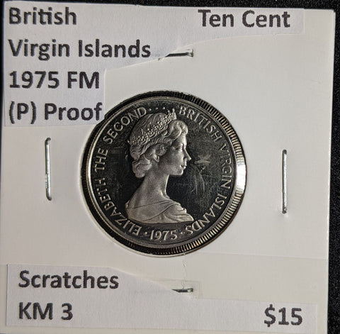 British Virgin Islands (P) Proof 1975 FM Ten Cent KM 3 Scratches #151 #26B