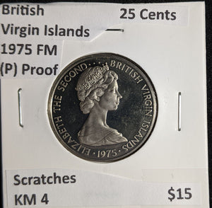British Virgin Islands (P) Proof 1975 FM 25 Cents KM 4 Scratches #150 #26B