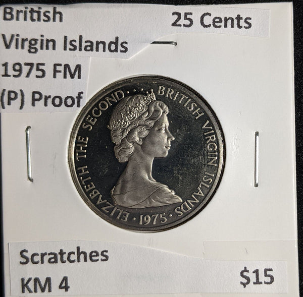 British Virgin Islands (P) Proof 1975 FM 25 Cents KM 4 Scratches #150 #26B