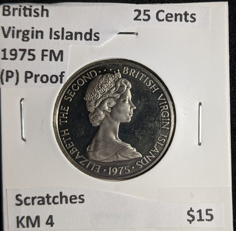 British Virgin Islands (P) Proof 1975 FM 25 Cents KM 4 Scratches #150 #26B