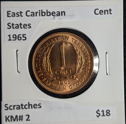 East Caribbean States 1965 Cent KM# 2 Scratches #148 #26B