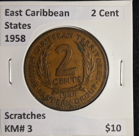 East Caribbean States 1958 2 Cent KM# 3 Scratches #155 #26B