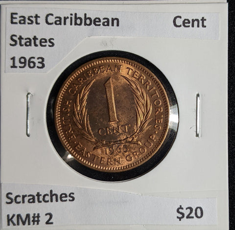 East Caribbean States 1963 Cent KM# 2 Scratches #153 #26B