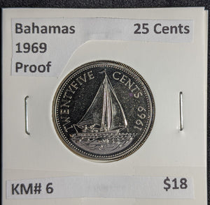 Bahamas Proof 1969 25 Cents KM# 6 #294 #27A