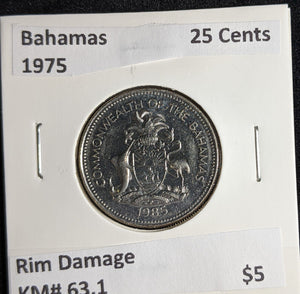 Bahamas 1975 25 Cents KM# 63.1 Rim Damage #114 #27A