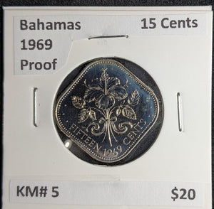 Bahamas Proof 1969 15 Cents KM# 5 #290 #27A