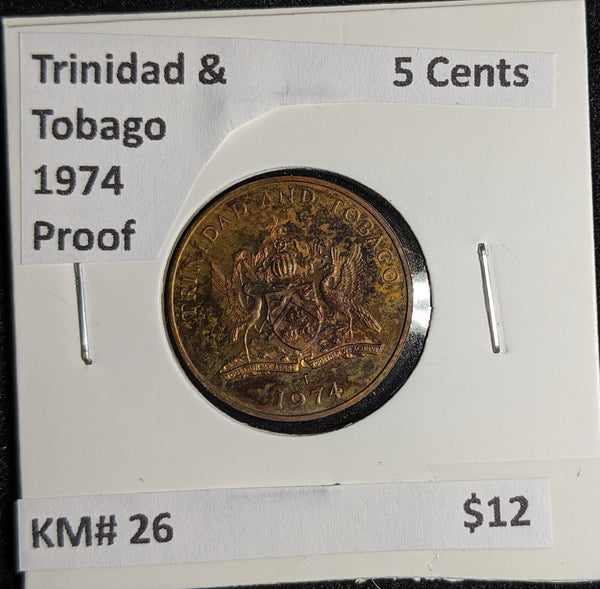 Trinidad & Tobago Proof 1974 5 Cents KM# 26 #281 #27B