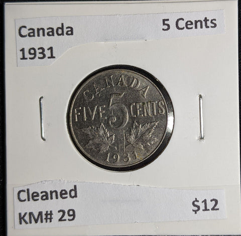 Canada 1931 5 Cents KM# 29 Cleaned #183 #27B