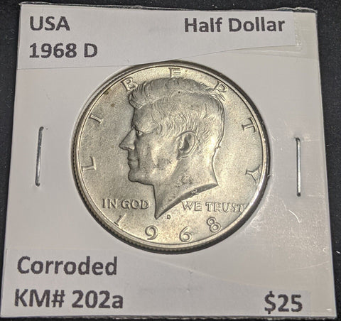 USA 1968 D Half Dollar KM# 202a Corroded #041 #32B