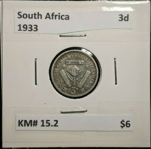 South Africa 1933 Threepence 3d KM# 15.2  #447  #11B