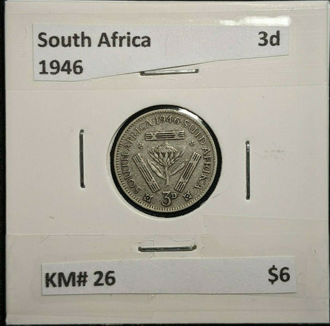 South Africa 1946 Threepence 3d KM# 26         #458  #11A