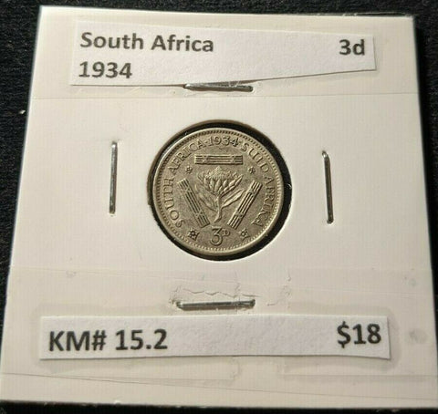 South Africa 1934 Threepence 3d KM# 15.2         #445  #11B