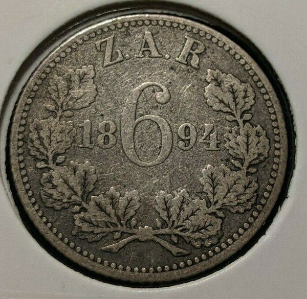 South Africa 1894 6 Pence 6d KM# 4 Cleaned         #404  #11A