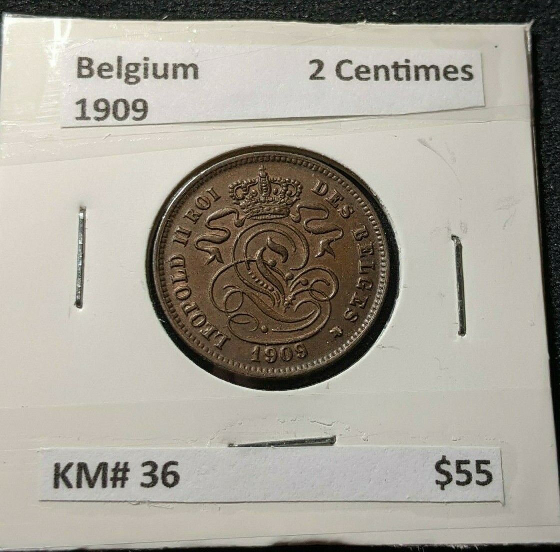 Belgium 1909 2 Centimes KM# 36       #388