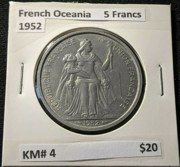 French Oceania 1952 5 Francs KM# 4       #033