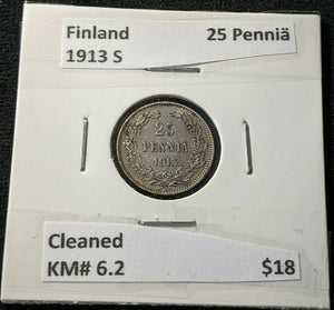 Finland 1913 S 25 Pennia KM# 6.2 Cleaned       #575