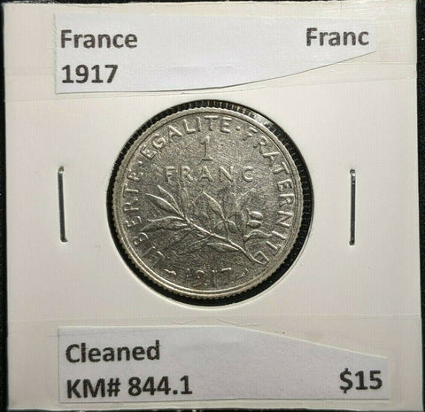 France 1917 Franc KM# 844.1 Cleaned      #834