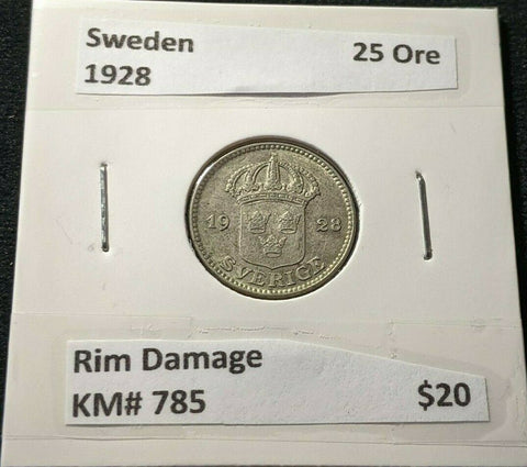 Sweden 1928 25 Ore KM# 785 Rim Damage  #412