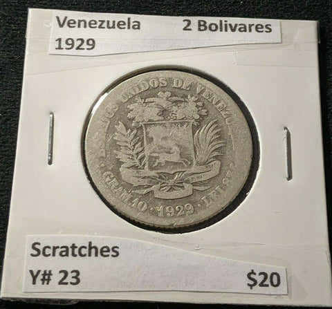 Venezuela 1929 2 Bolivares Y# 23 Scratches  #371   #15A