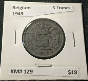 Belgium 1943 5 Francs KM# 129  #390