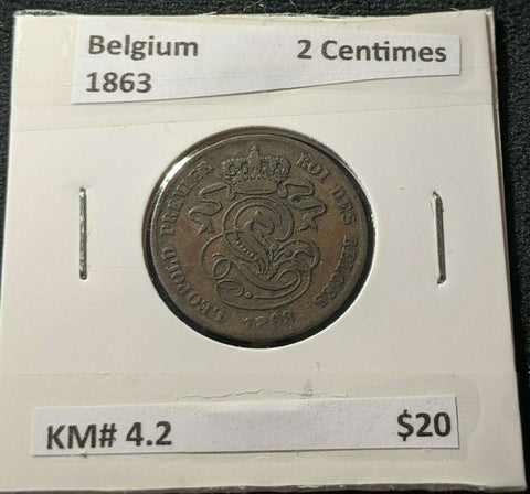 Belgium 1863 2 Centimes KM# 4.2  #386