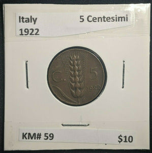 Italy 1922 5 Centesimi KM# 59   #912