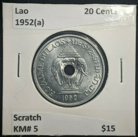 Lao 1952(a) 20 Cents KM# 5 Scratch   #542  #15B