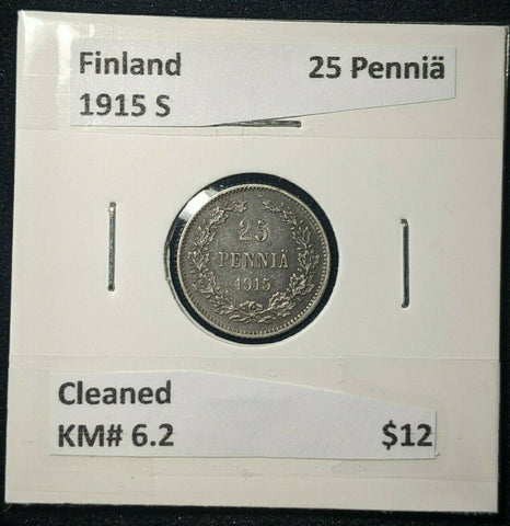 Finland 1915 S 25 Pennia KM# 6.2 Cleaned  #784