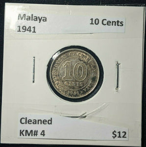 Malaya 1941 10 Cent KM# 4 Cleaned  #573