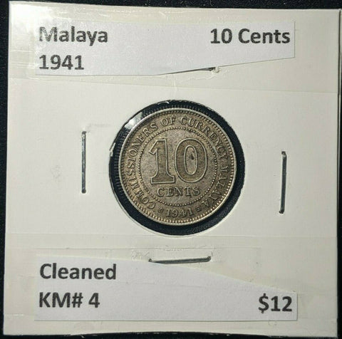 Malaya 1941 10 Cent KM# 4 Cleaned  #579