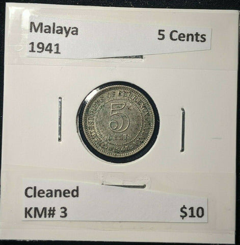 Malaya 1941 5 Cent KM# 3 Cleaned  #577